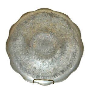 Vintage Hand Wrought Aluminum Bowl Decorative Sawtooth Ruffled Edges MCM 13 In